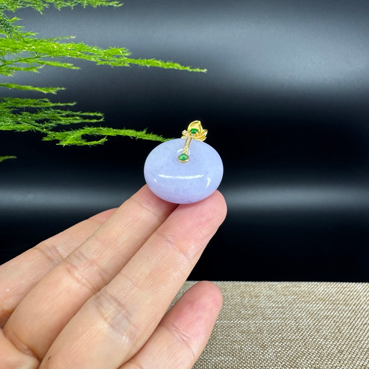 "Good Luck Button" Lavender Jadeite Jade Lucky KouKou Pendant With 18K Yellow Gold Bail