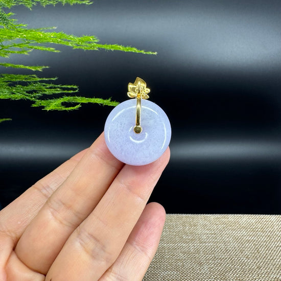"Good Luck Button" Lavender Jadeite Jade Lucky KouKou Pendant With 18K Yellow Gold Bail