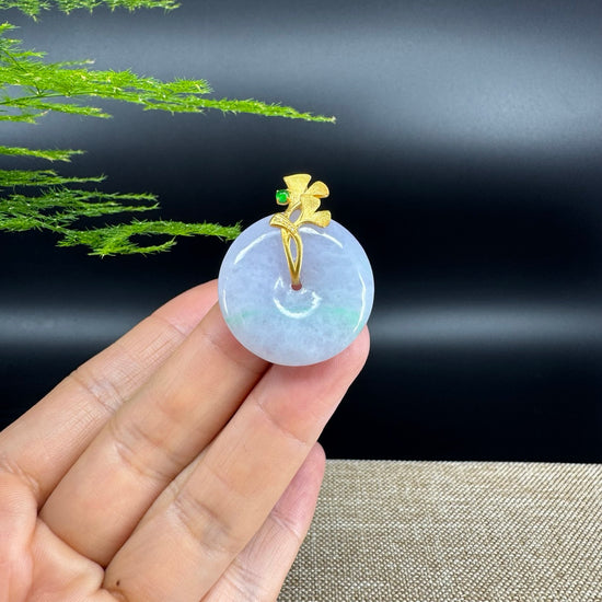 "Good Luck Button" Lavender Jadeite Jade Lucky KouKou Pendant With 18K Yellow Gold Bail