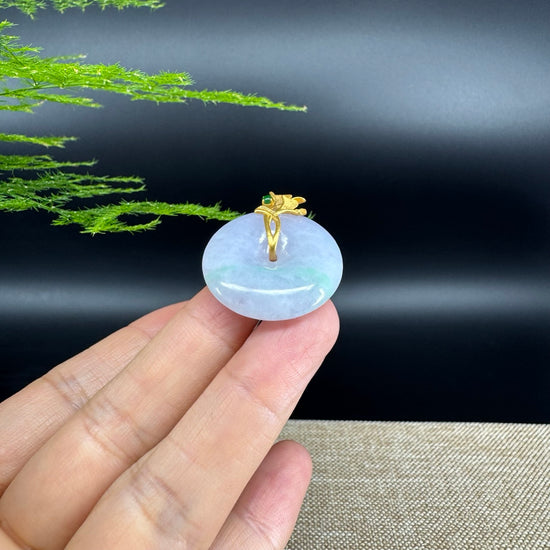 "Good Luck Button" Lavender Jadeite Jade Lucky KouKou Pendant With 18K Yellow Gold Bail