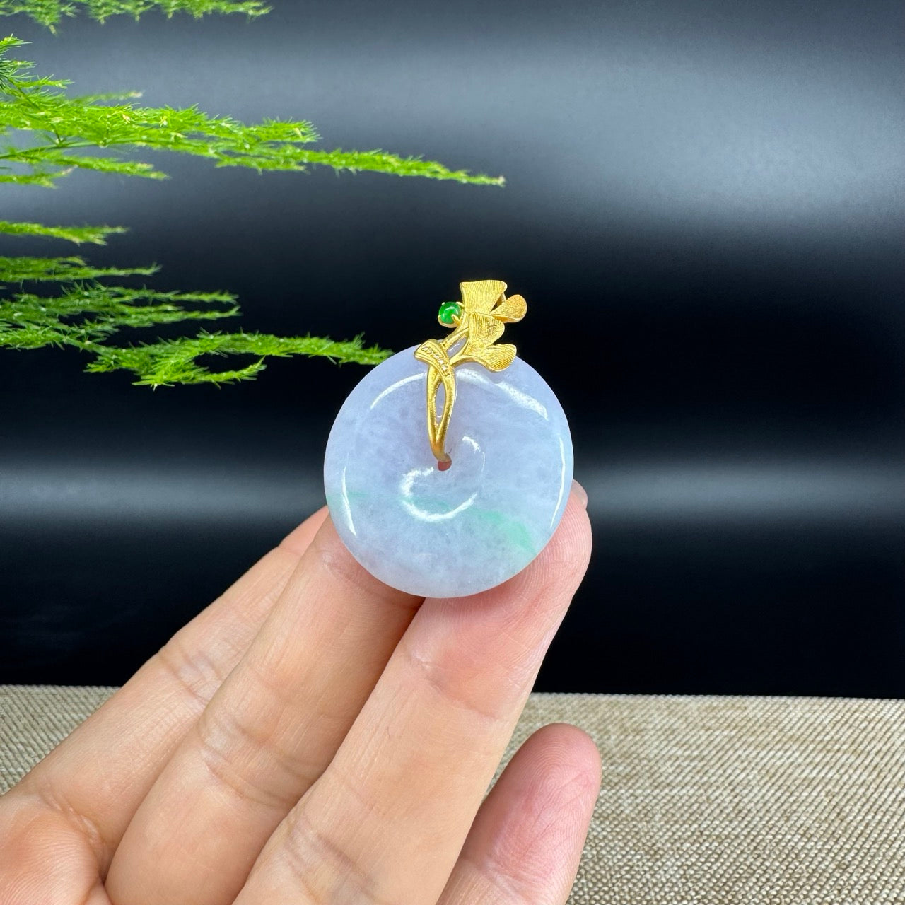 "Good Luck Button" Lavender Jadeite Jade Lucky KouKou Pendant With 18K Yellow Gold Bail