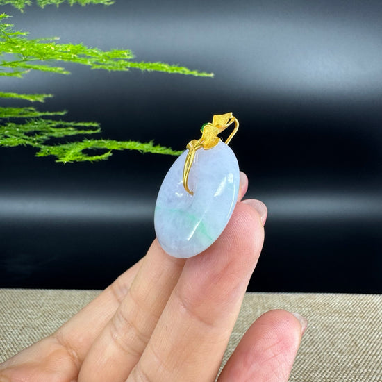 "Good Luck Button" Lavender Jadeite Jade Lucky KouKou Pendant With 18K Yellow Gold Bail