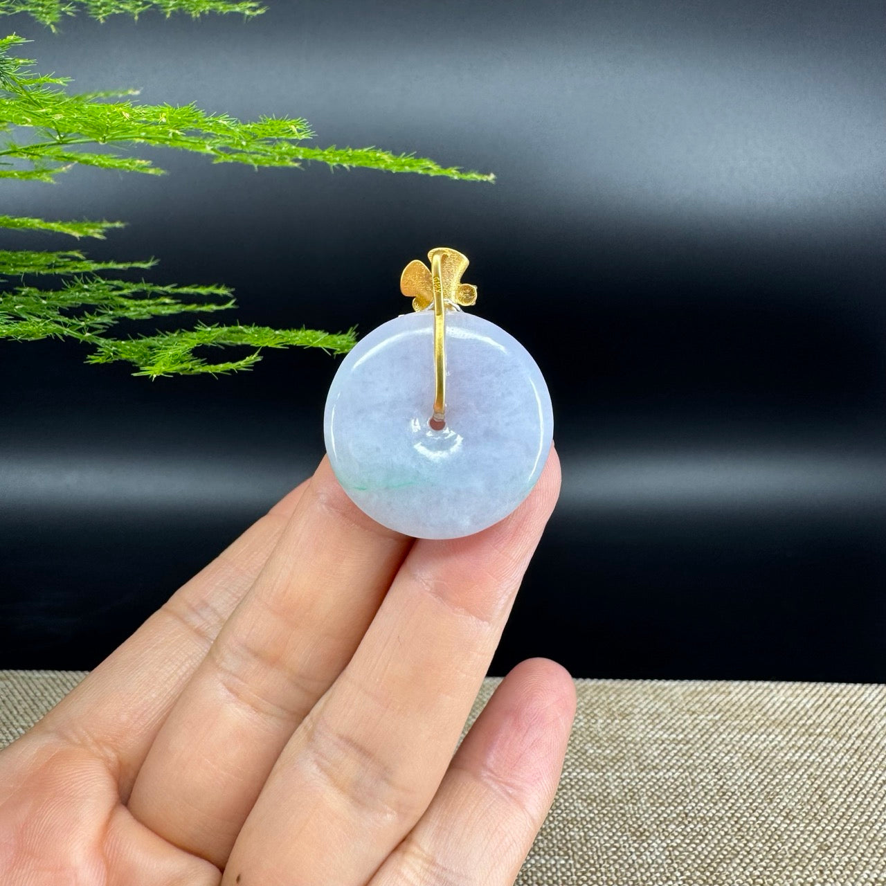 "Good Luck Button" Lavender Jadeite Jade Lucky KouKou Pendant With 18K Yellow Gold Bail