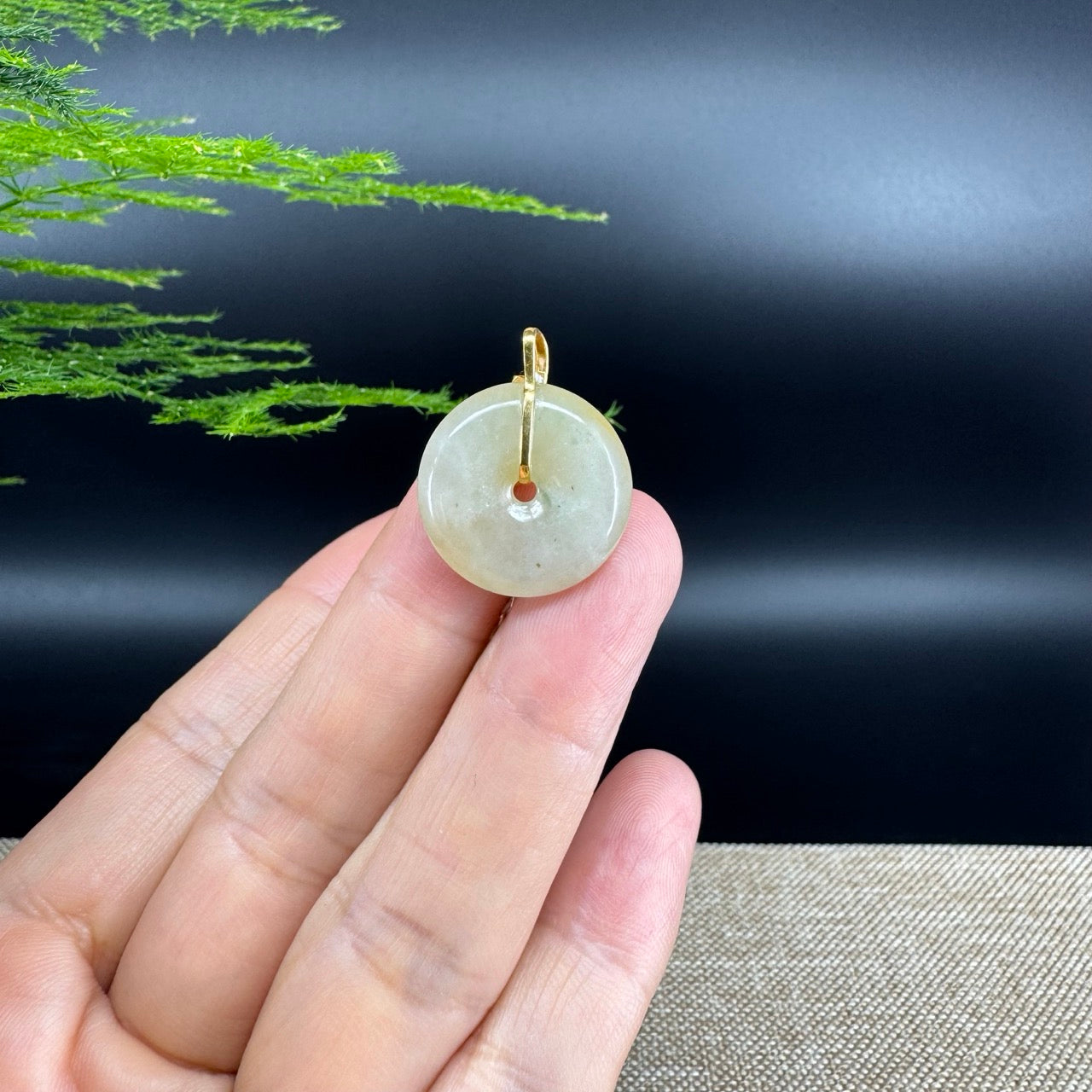 "Good Luck Button" Yellow Jadeite Jade Lucky KouKou Pendant With 18K Yellow Gold Bail