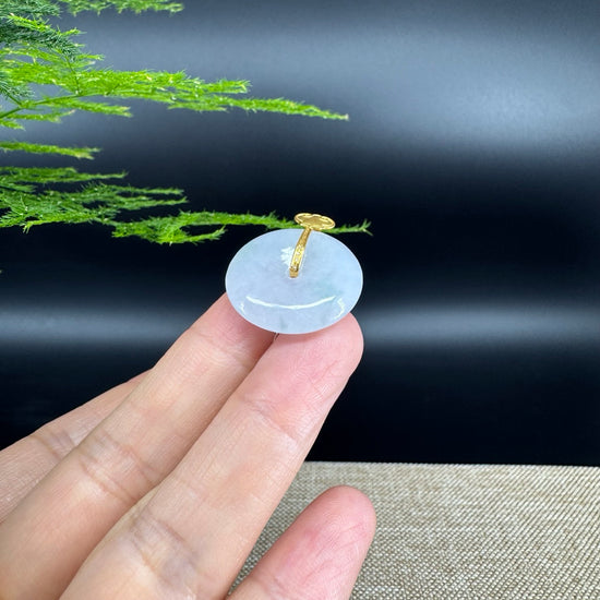 "Good Luck Button" Ice Jadeite Jade Lucky KouKou Pendant With 18K Yellow Gold Bail