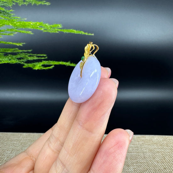 "Good Luck Button" Lavender Jadeite Jade Lucky KouKou Pendant With 18K Yellow Gold  Bail