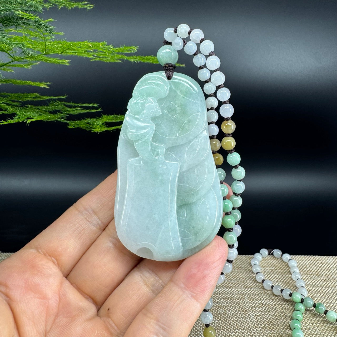 RealJade® Co.  Genuine Burmese Jadeite Jade White Green Guanyin Pendant Necklace