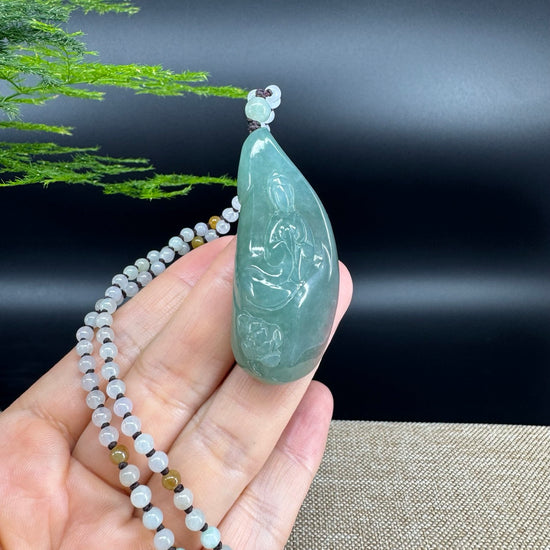 RealJade® Co.  Genuine Burmese Jadeite Jade Oil Green Guanyin Pendant Necklace