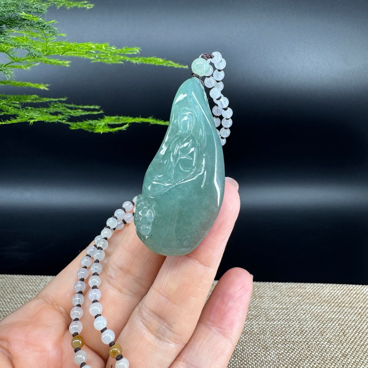 RealJade® Co.  Genuine Burmese Jadeite Jade Oil Green Guanyin Pendant Necklace