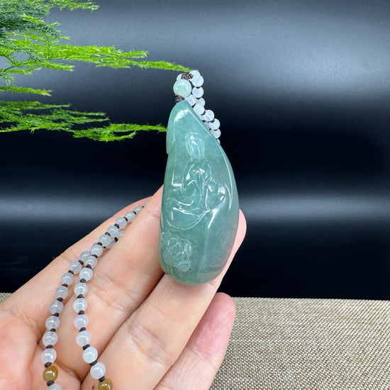 RealJade® Co.  Genuine Burmese Jadeite Jade Oil Green Guanyin Pendant Necklace