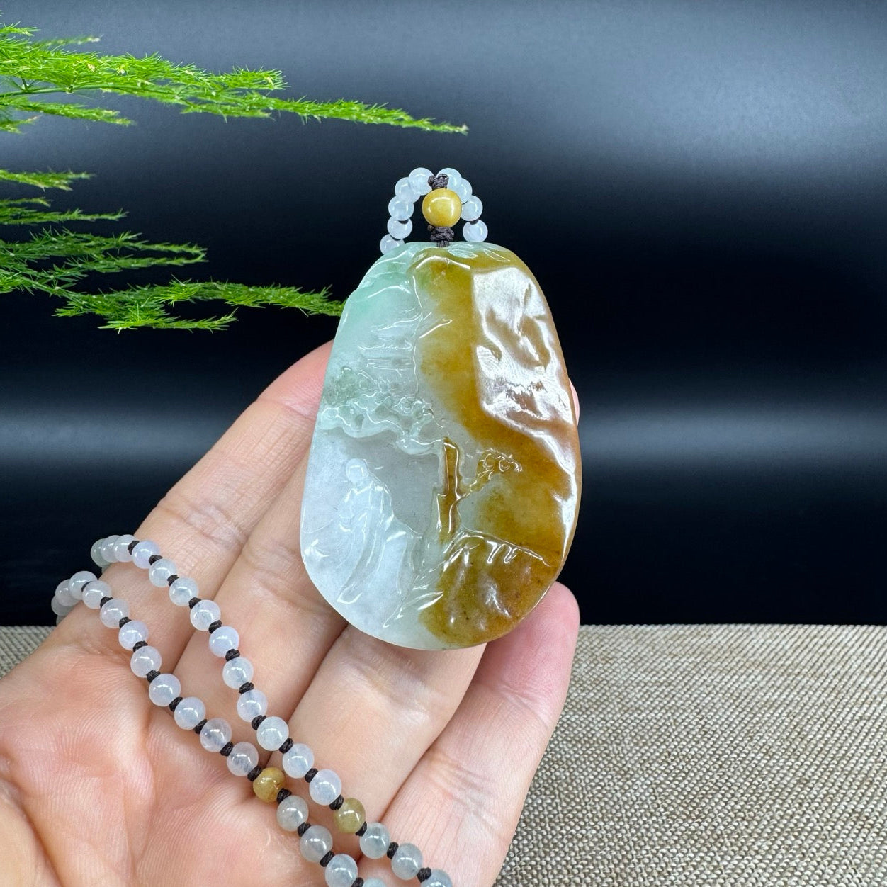 RealJade® Co.  Genuine Burmese Jadeite Jade Yellow Green Guanyin Pendant Necklace