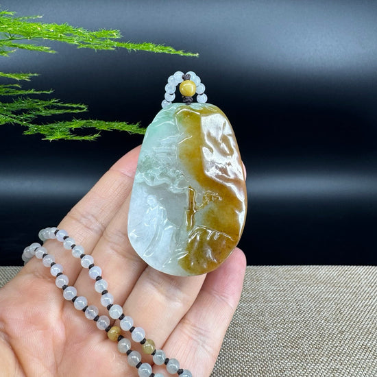 RealJade® Co.  Genuine Burmese Jadeite Jade Yellow Green Guanyin Pendant Necklace