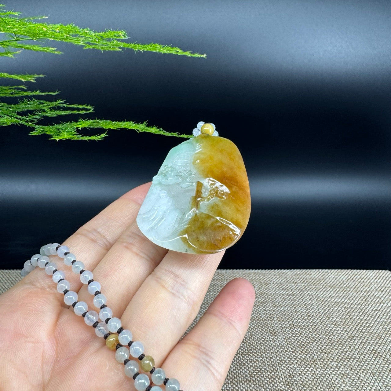 RealJade® Co.  Genuine Burmese Jadeite Jade Yellow Green Guanyin Pendant Necklace