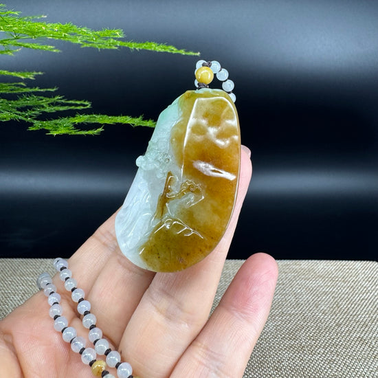 RealJade® Co.  Genuine Burmese Jadeite Jade Yellow Green Guanyin Pendant Necklace