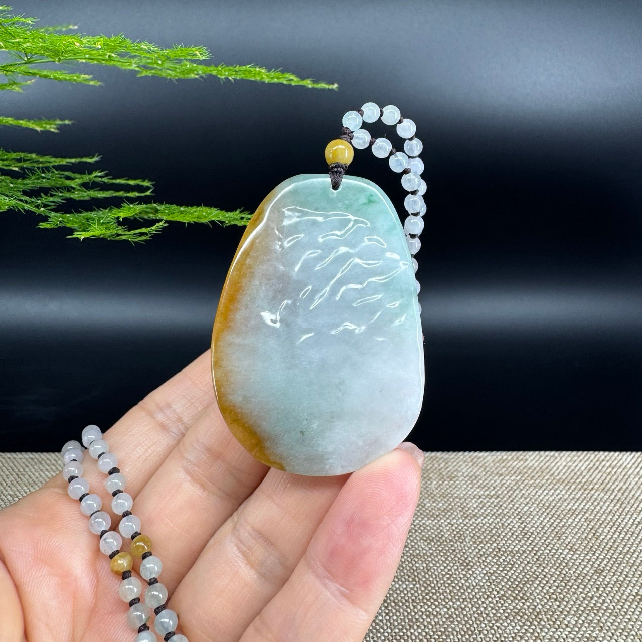 RealJade® Co.  Genuine Burmese Jadeite Jade Yellow Green Guanyin Pendant Necklace