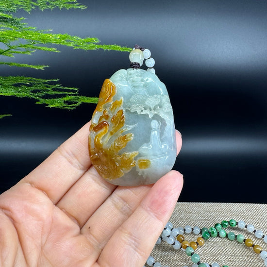 RealJade® Co.  Genuine Burmese Jadeite Jade Yellow Green Guanyin Pendant Necklace