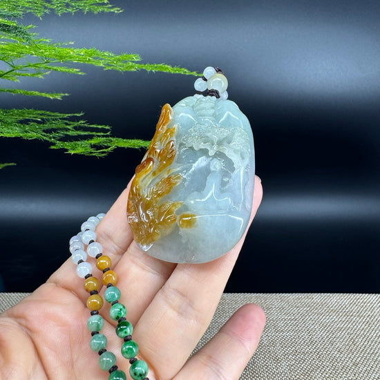 RealJade® Co.  Genuine Burmese Jadeite Jade Yellow Green Guanyin Pendant Necklace
