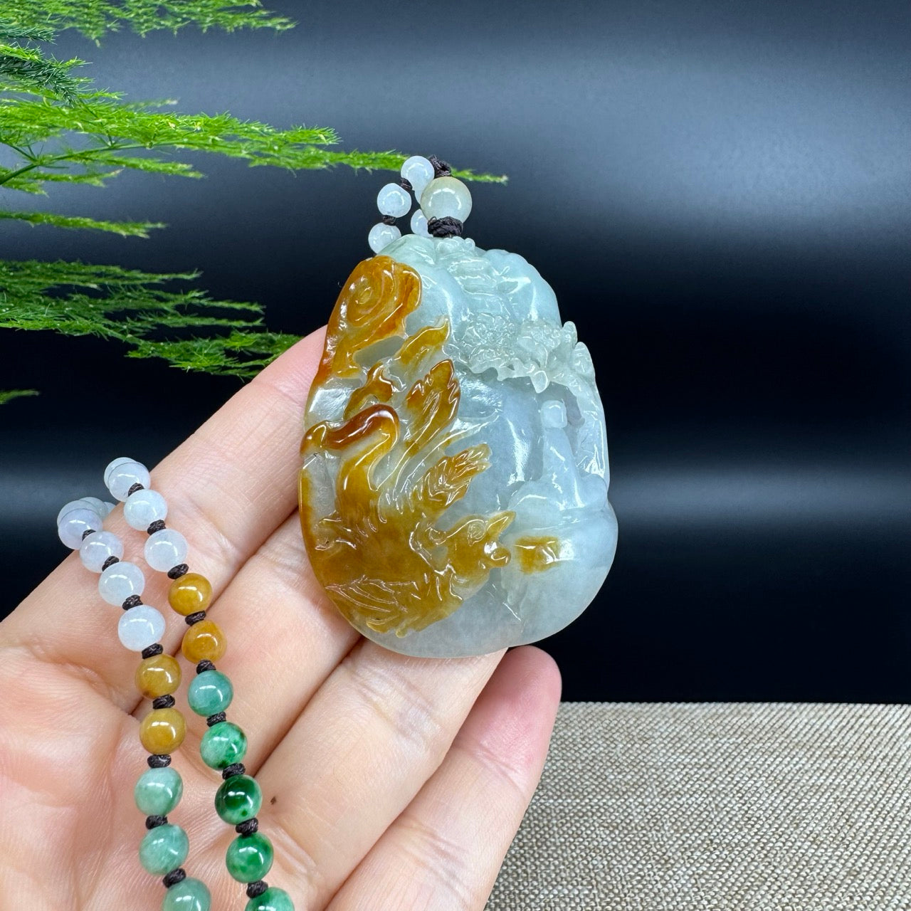 RealJade® Co.  Genuine Burmese Jadeite Jade Yellow Green Guanyin Pendant Necklace