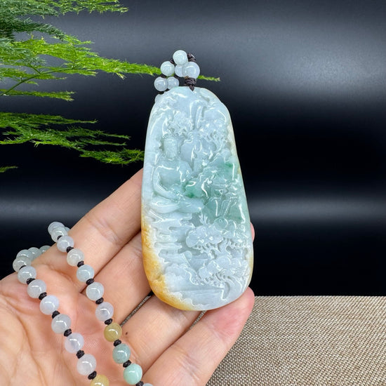 RealJade® Co.  Genuine Burmese Jadeite Jade Yellow Green Guanyin  Pendant Necklace