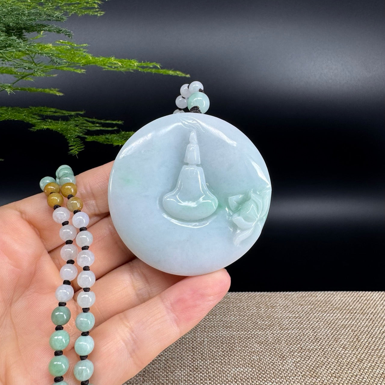 RealJade® Co. Genuine Burmese Jadeite Jade White Green Guanyin Pendant Necklace