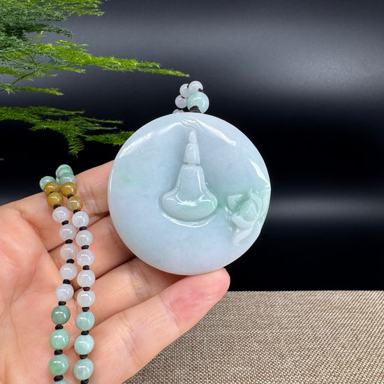 RealJade® Co. Genuine Burmese Jadeite Jade White Green Guanyin Pendant Necklace