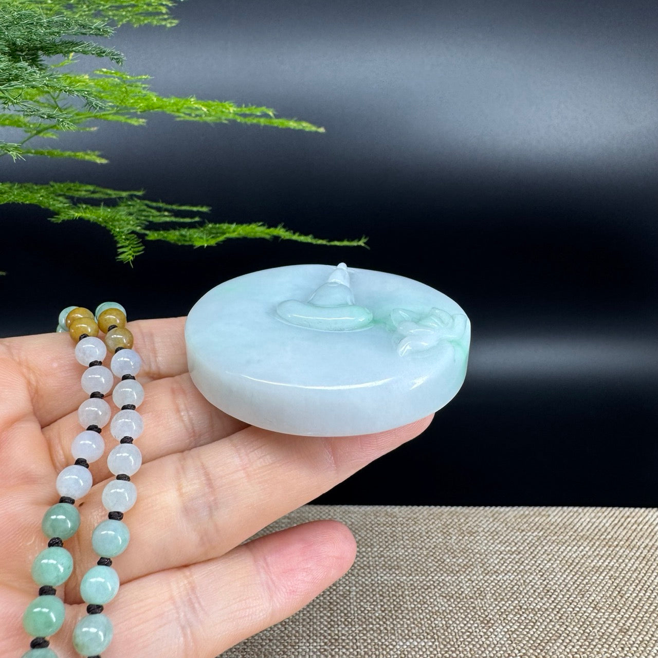 RealJade® Co. Genuine Burmese Jadeite Jade White Green Guanyin Pendant Necklace