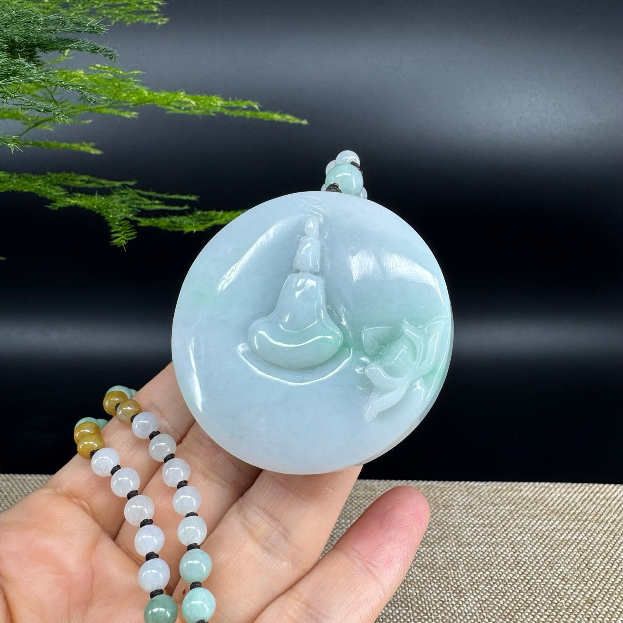 RealJade® Co. Genuine Burmese Jadeite Jade White Green Guanyin Pendant Necklace