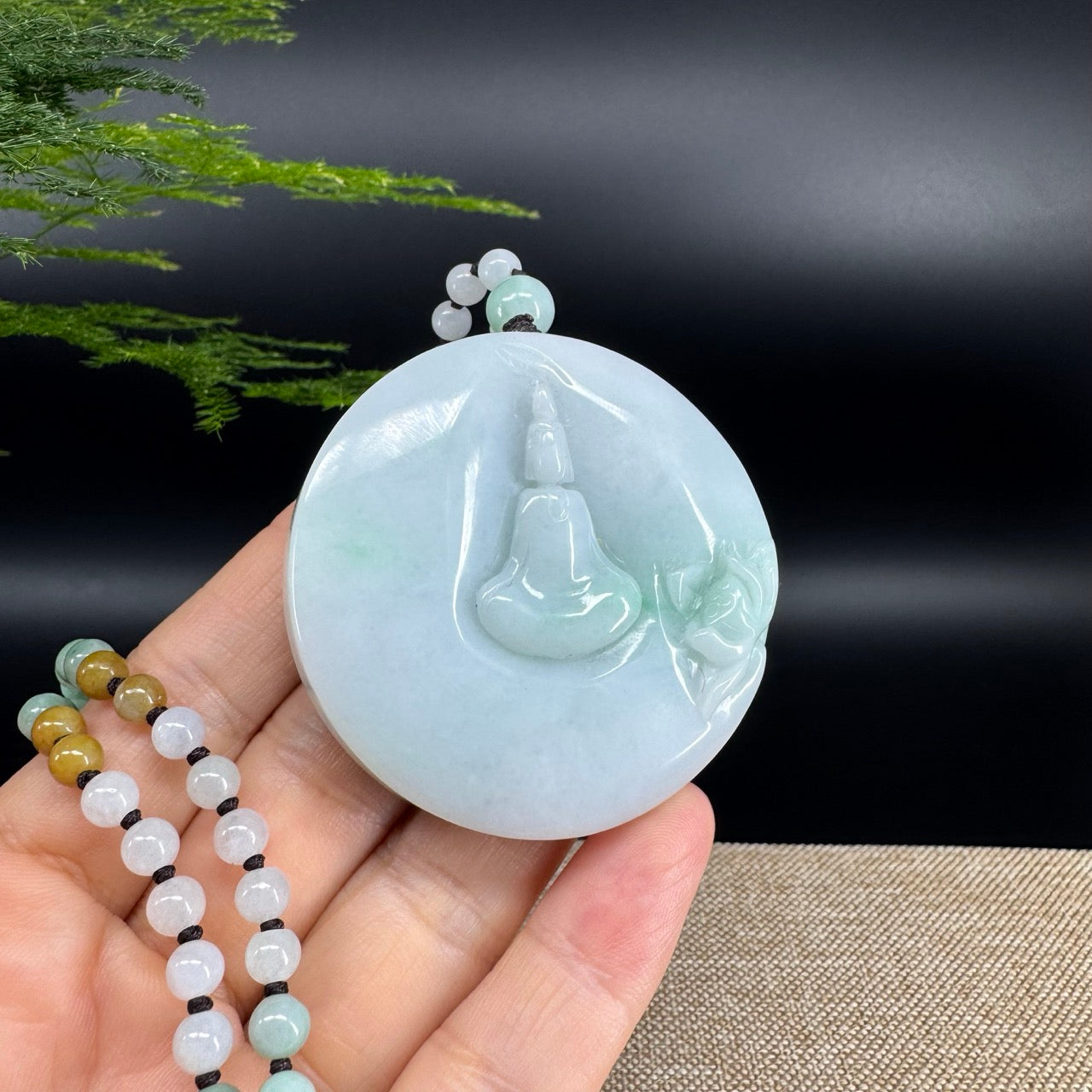 RealJade® Co. Genuine Burmese Jadeite Jade White Green Guanyin Pendant Necklace