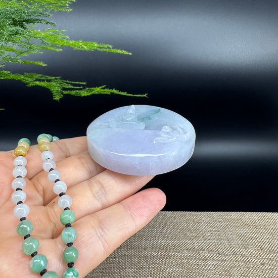 RealJade® Co. Genuine Burmese Jadeite Jade Lavender Green Guanyin Pendant Necklace