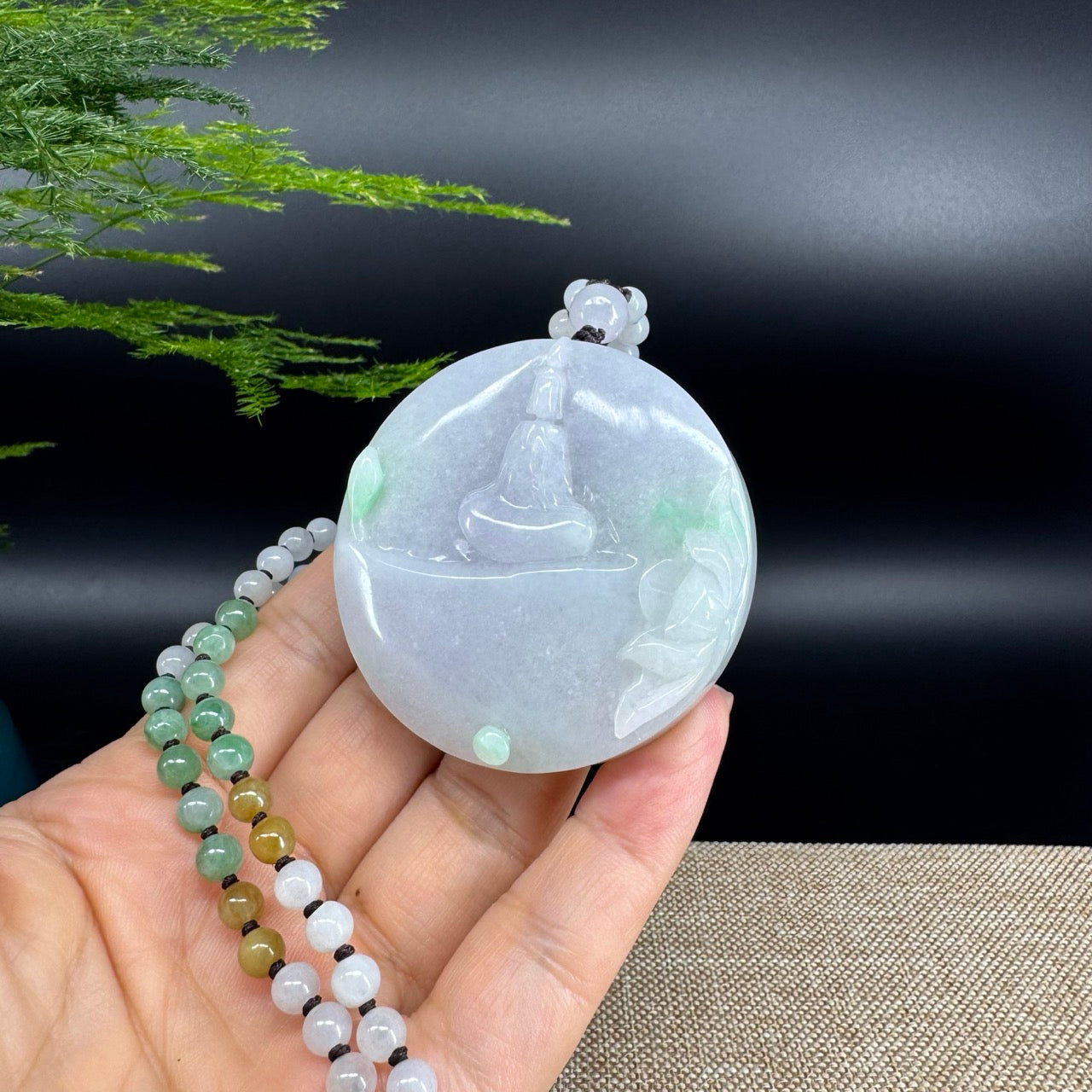 RealJade® Co. Genuine Burmese Jadeite Jade Lavender Green Guanyin Pendant Necklace