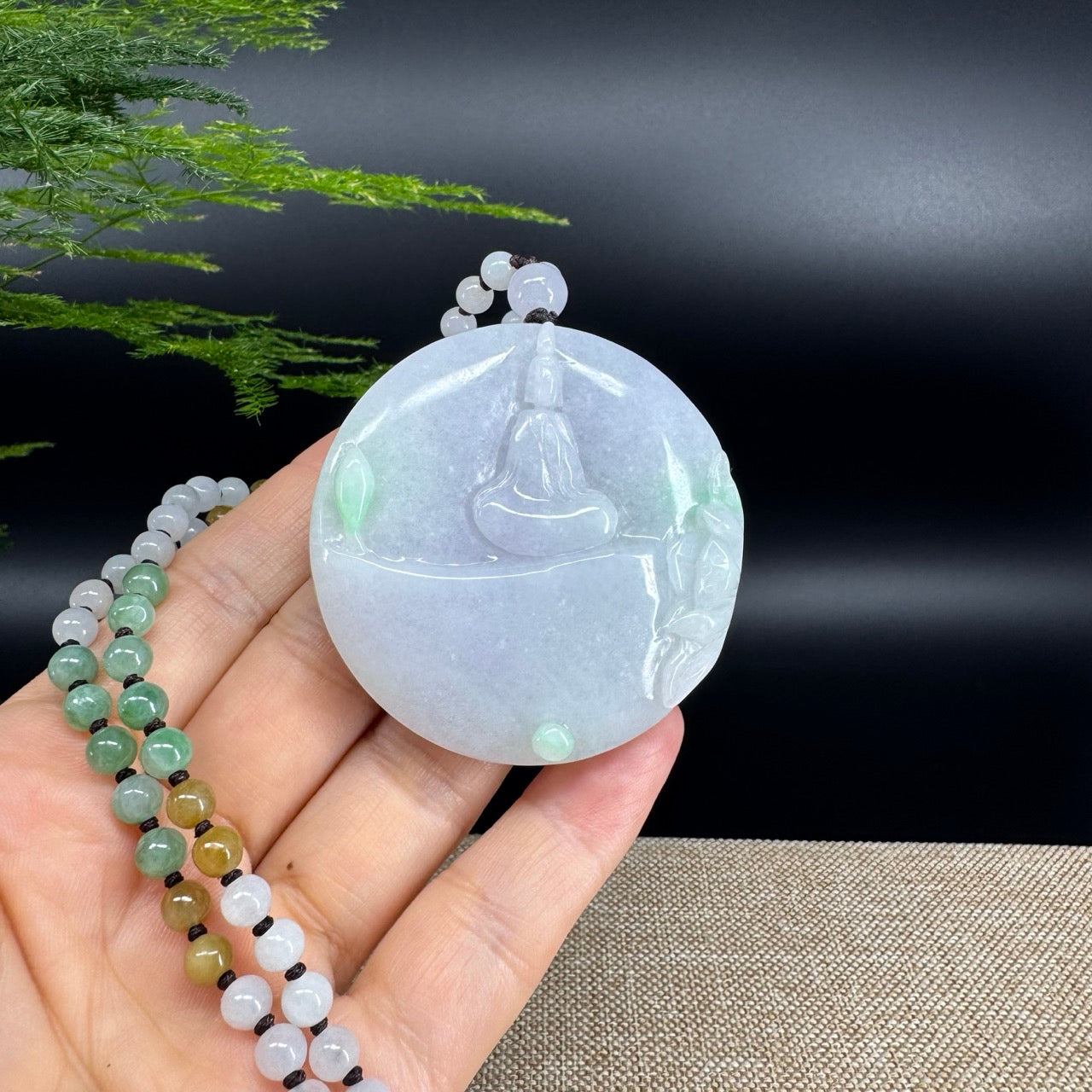 RealJade® Co. Genuine Burmese Jadeite Jade Lavender Green Guanyin Pendant Necklace