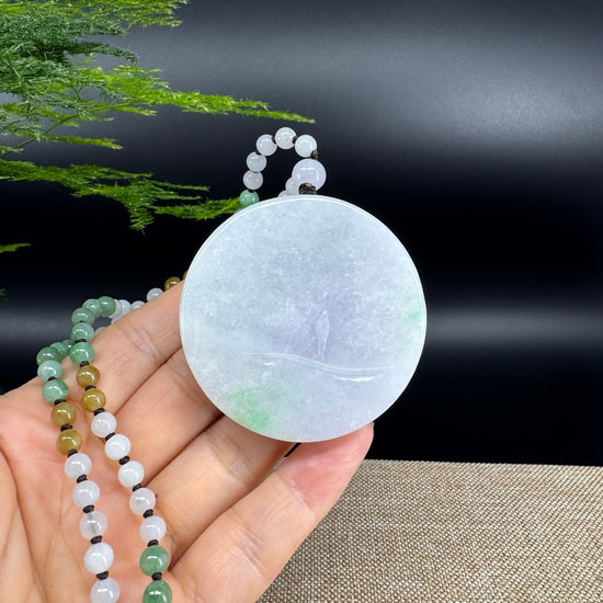RealJade® Co. Genuine Burmese Jadeite Jade Lavender Green Guanyin Pendant Necklace