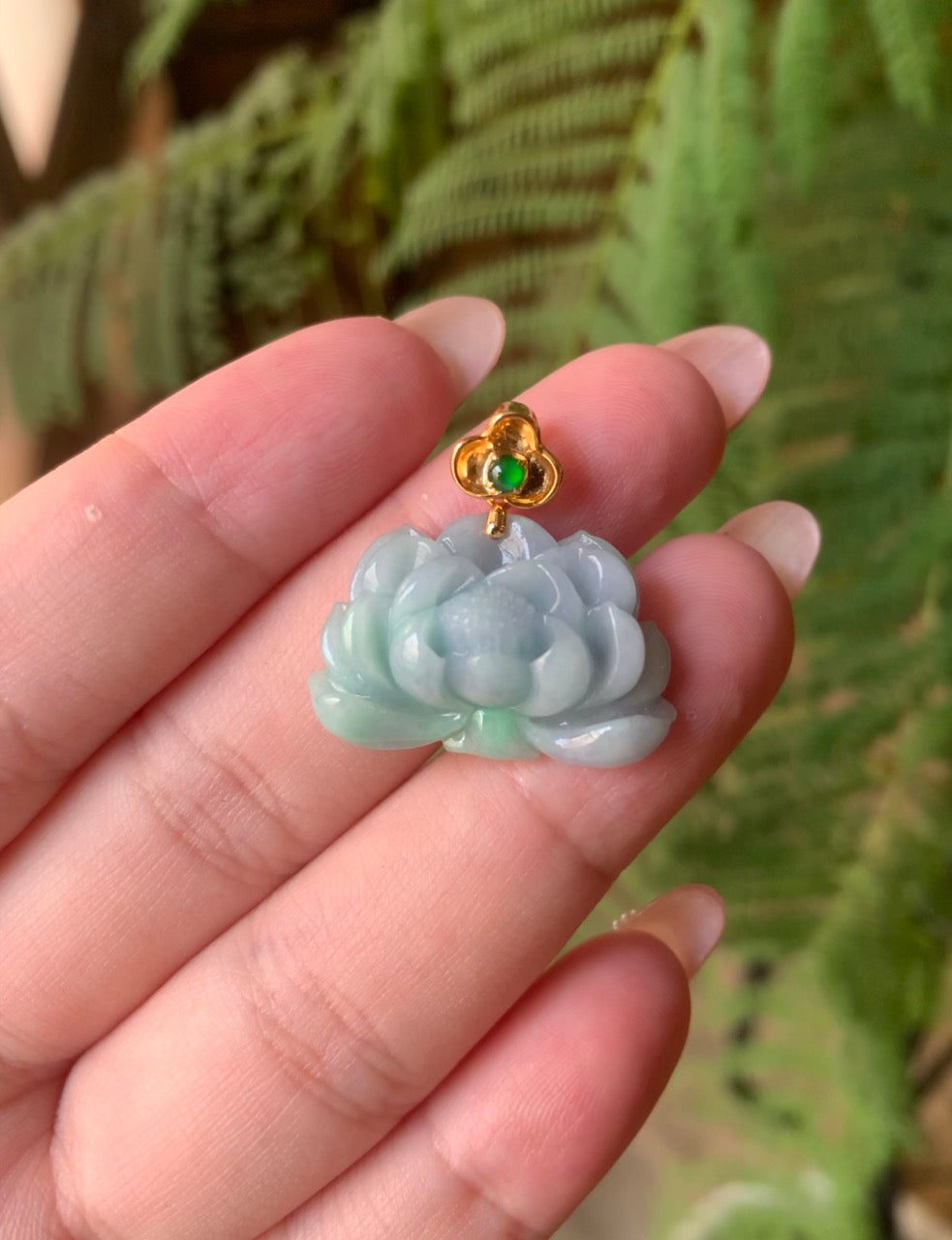 "Live" 18k Yellow Gold Custom Lotus Pendant Ruyi Bail