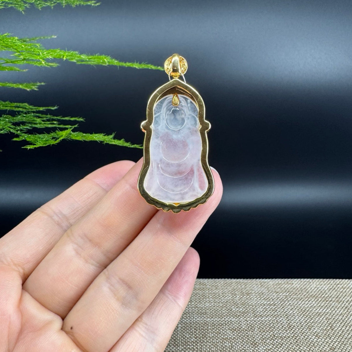 High-end 18K Yellow Gold Burmese Icy Jadeite Jade Money Saint Pendant with Diamonds