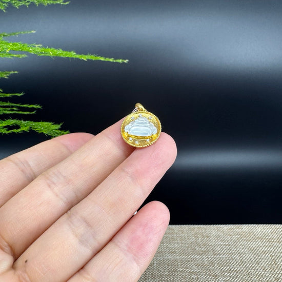 RealJade® Co. 18K Yellow Gold Genuine Burmese Ice Jadeite Buddha Pendant with Diamonds
