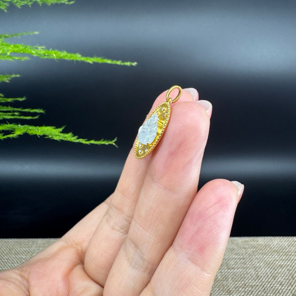 RealJade® Co. 18K Yellow Gold Genuine Burmese Ice Jadeite Buddha Pendant with Diamonds