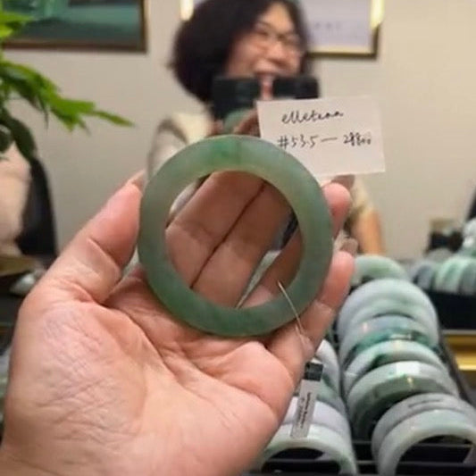 "Live" Natural Forest Oil Green  Jadeite Jade Bangle (04/26/26)
