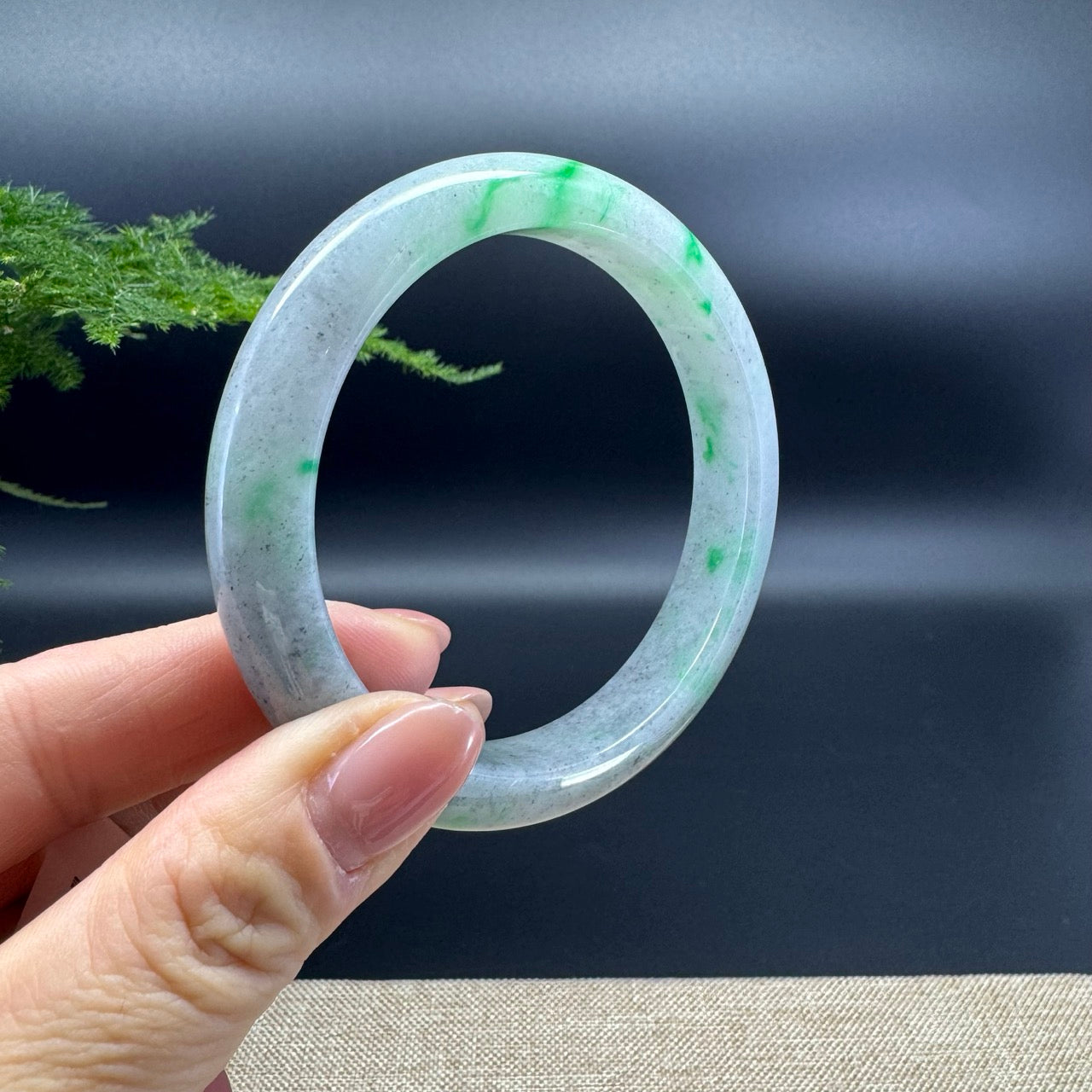 Genuine Burmese Icy Black Green Jade Jadeite Bangle Bracelet (61mm)