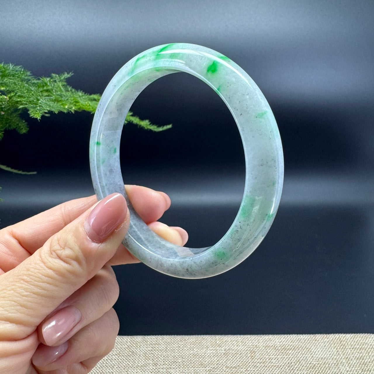 Genuine Burmese Icy Black Green Jade Jadeite Bangle Bracelet (61mm)