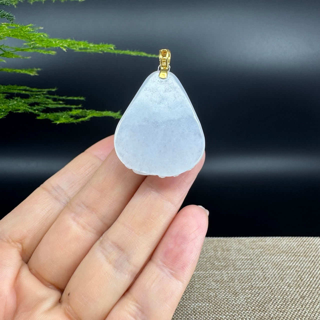 18K Yellow Gold Burmese White Jadeite Jade Happy Buddha Pendant