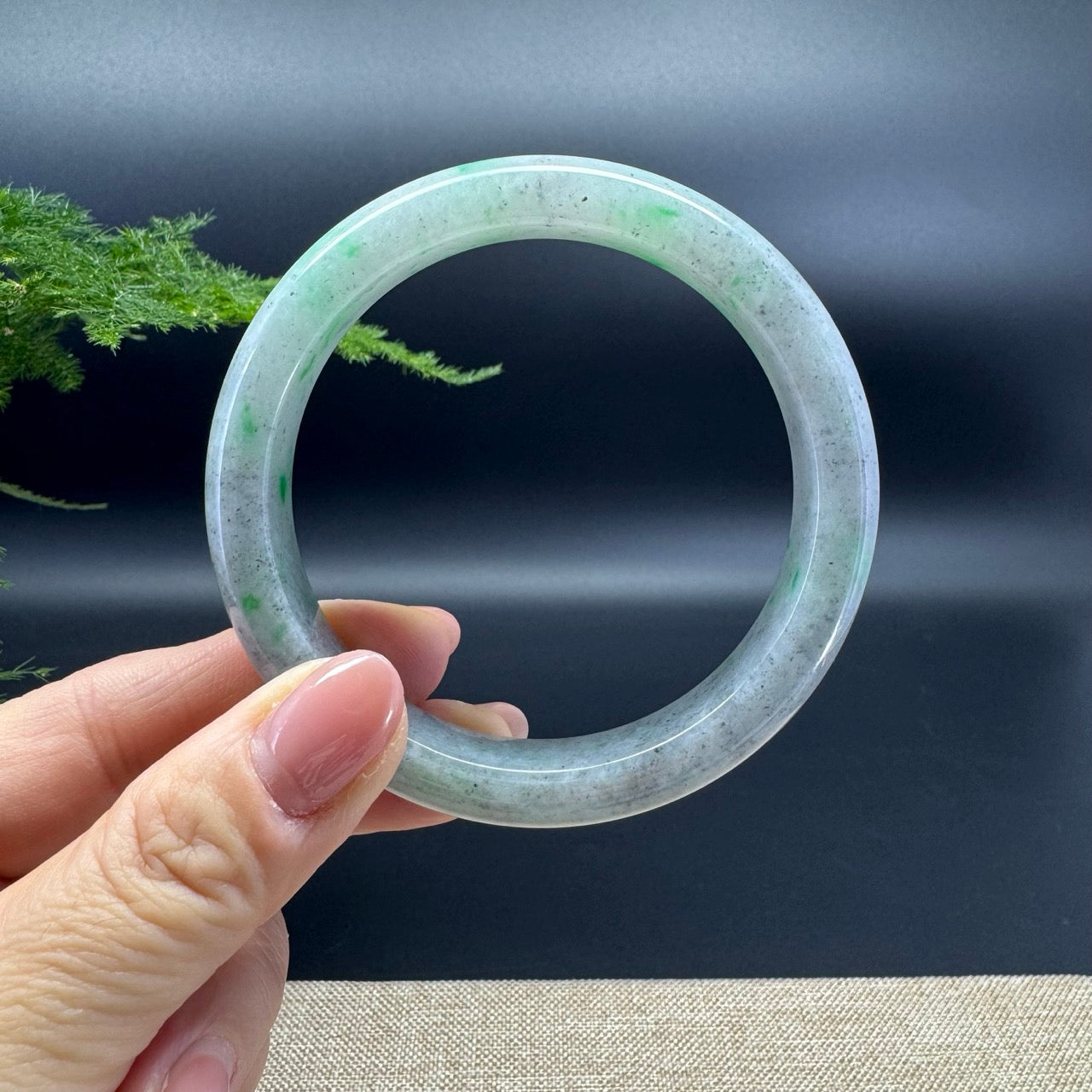 Genuine Burmese Icy Black Green Jade Jadeite Bangle Bracelet (61mm)