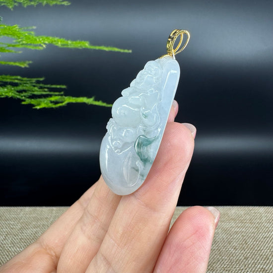 18K Yellow Gold Burmese Green Jadeite Jade Happy Buddha Pendant