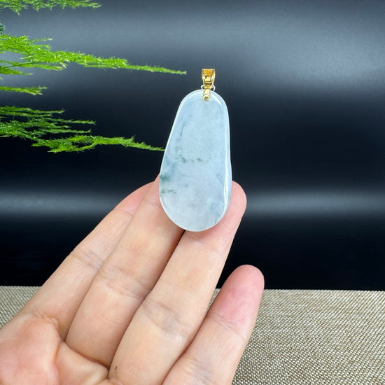 18K Yellow Gold Burmese Green Jadeite Jade Happy Buddha Pendant