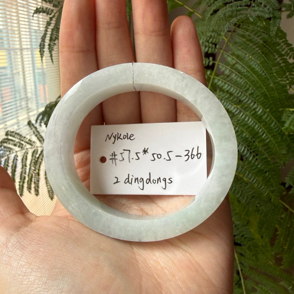 "Live" Natural Light White Green Jadeite Jade Bangle (04/26/26)