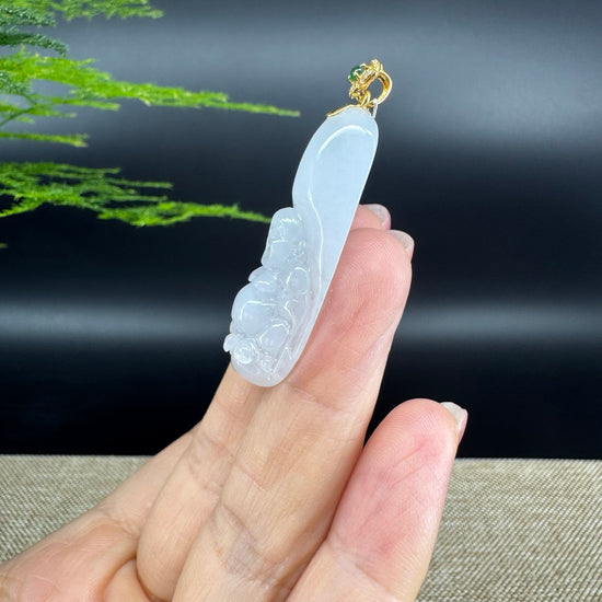 18K Yellow Gold Burmese White Jadeite Jade Happy Buddha Pendant