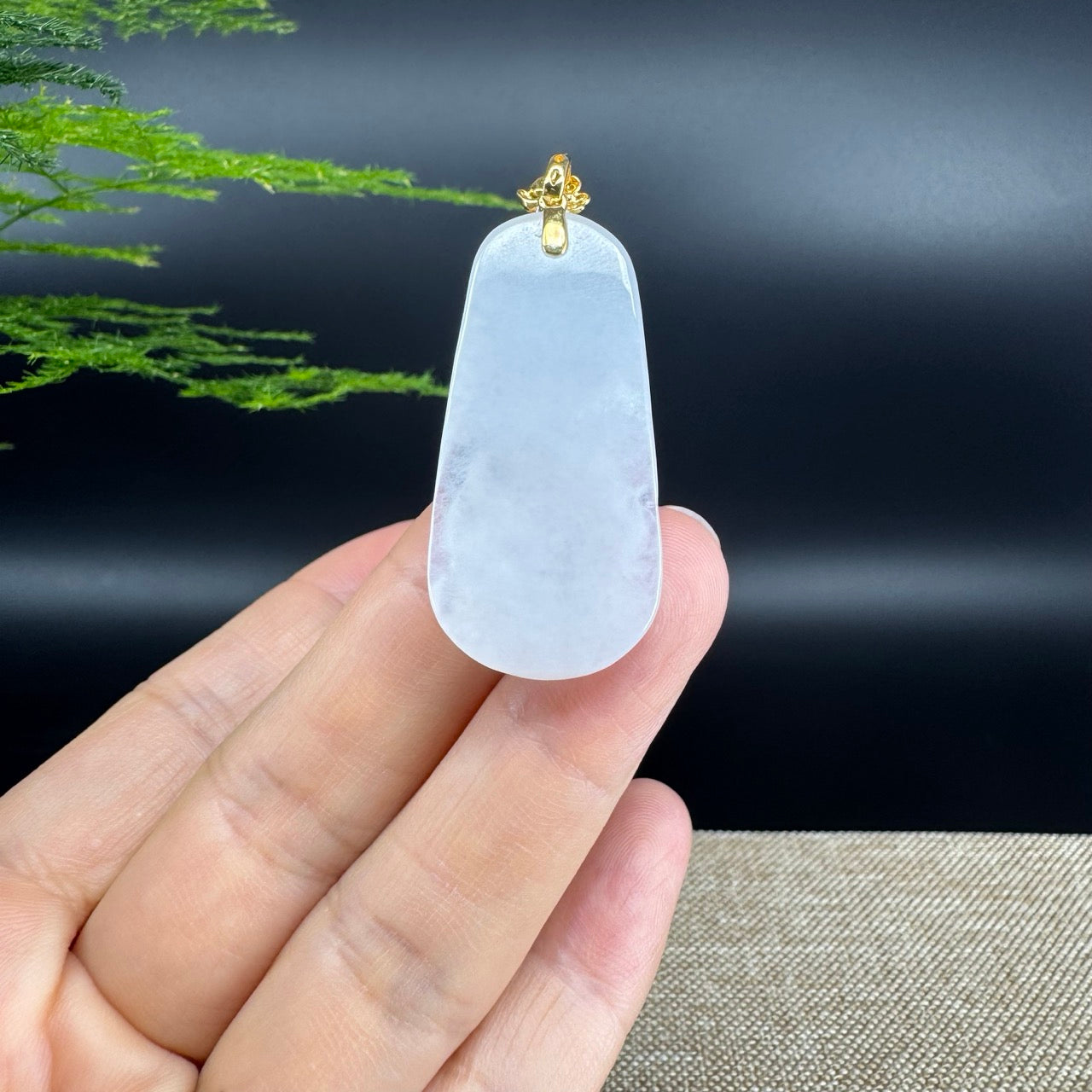 18K Yellow Gold Burmese White Jadeite Jade Happy Buddha Pendant