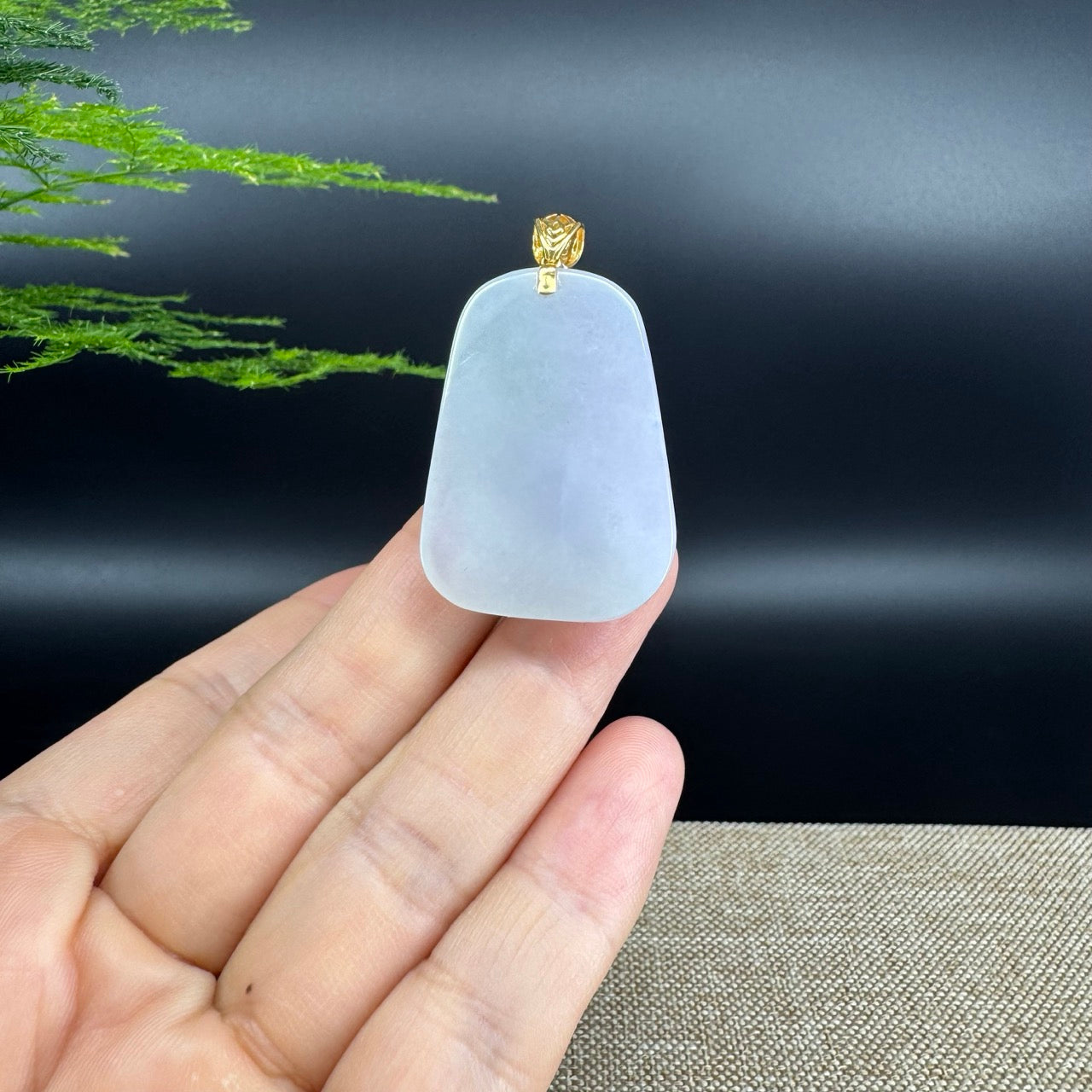 18K Yellow Gold Burmese Lavender Green Jadeite Jade Happy Buddha Pendant