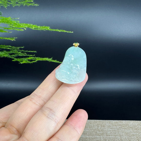 18K Yellow Gold Burmese Green Jadeite Jade Happy Buddha Pendant