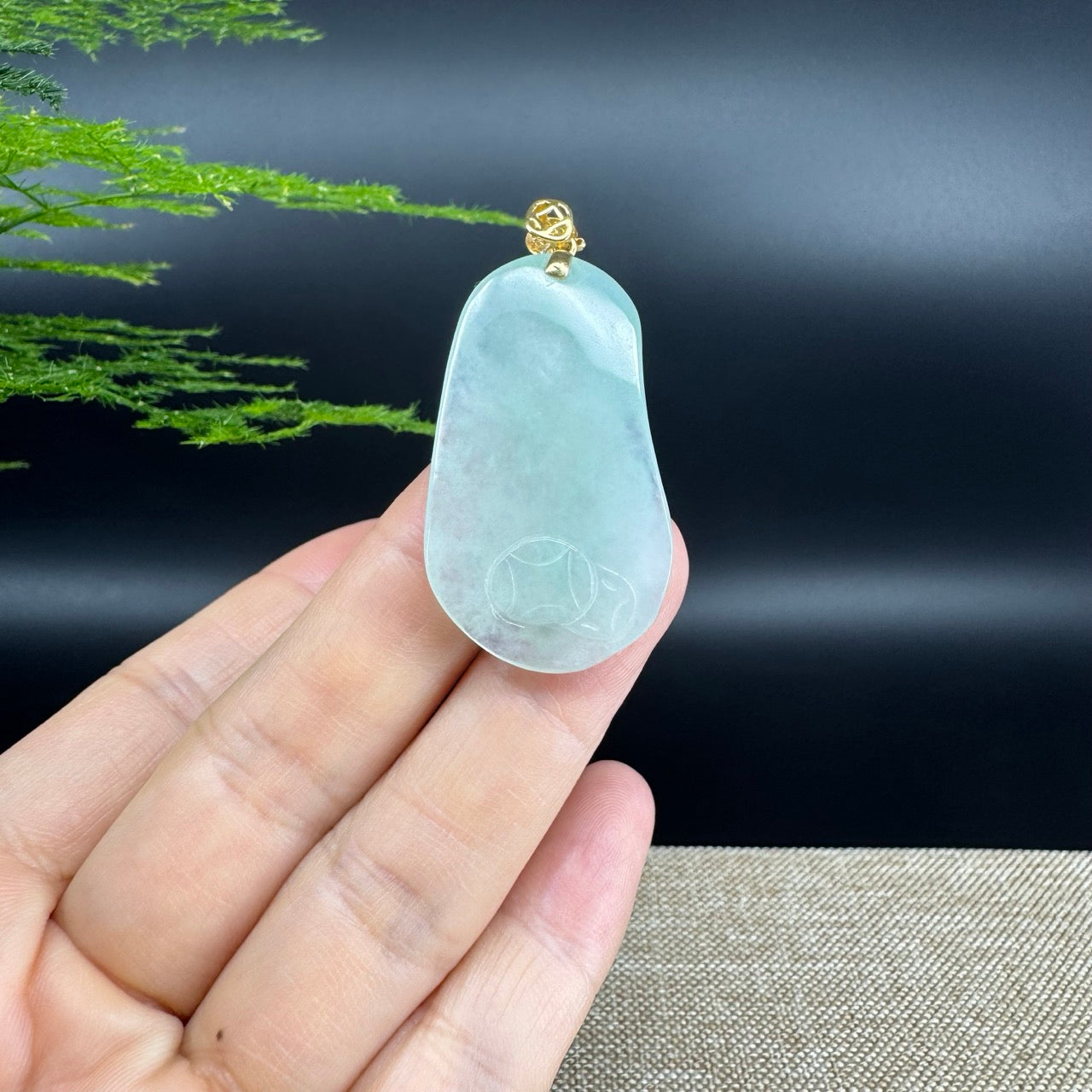 18K Yellow Gold Burmese Green Jadeite Jade Happy Buddha Pendant