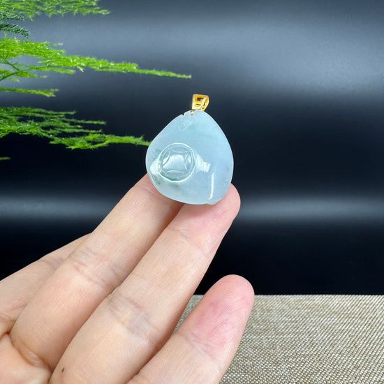 18K Yellow Gold Burmese Green Jadeite Jade Happy Buddha Pendant